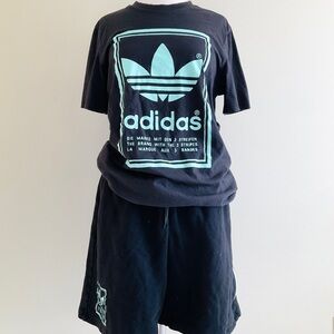 adidas Black T-Shirt and Shorts Set with Mint Trefoil Graphic